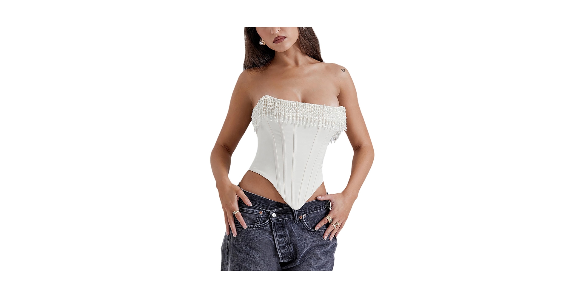 Amazon.com: YADMISU Women's Sexy Pearls Corset Top Strapless